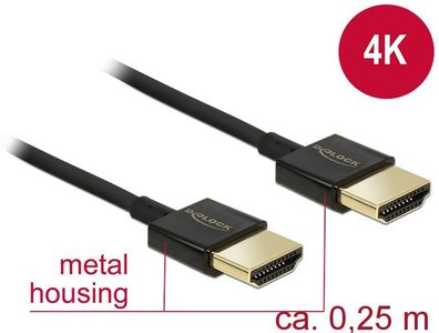 Delock Kabel HDMI A Stecker > HDMI A Stecker 3D 4K 0,25 cm Slim High Quality