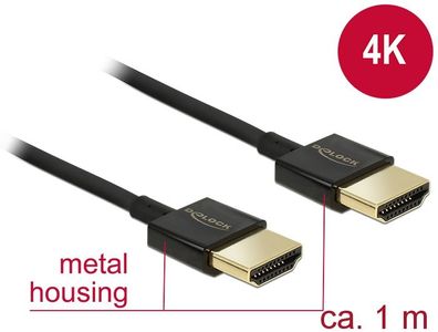 Delock Kabel HDMI-A Stecker > HDMI-A Stecker 3D 4K 1 m Slim High Quality