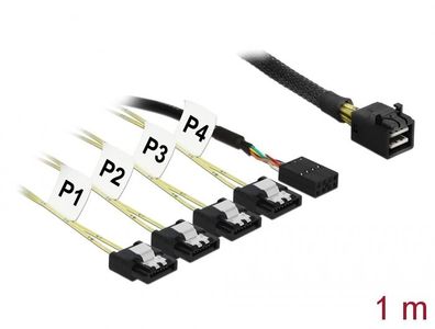 Delock Kabel mini SAS HD SFF-8643 > 4 x SATA 7 Pin Reverse + Sideband 1 m