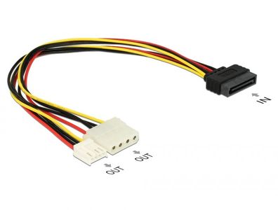 Delock Kabel Y-Power SATA Stecker 15 Pin > 4 Pin Molex Buchse + 4 Pin Floppy