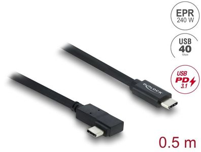 Delock Koaxiales USB 40 Gbps Kabel gewinkelt links / rechts USB PD 3.1 240 W 0,5