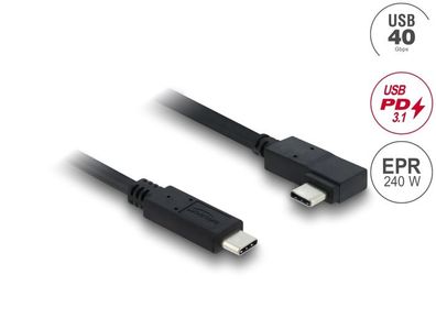 Delock Koaxiales USB 40 Gbps Kabel gewinkelt links / rechts USB PD 3.1 240 W 1 m