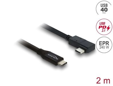 Delock Koaxiales USB 40 Gbps Kabel gewinkelt links / rechts USB PD 3.1 240 W 2 m
