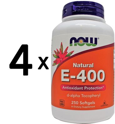 4 x NOW Foods Vitamin E-400, Natural - 250 softgels