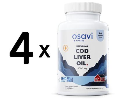 4 x Osavi Norwegian Cod Liver Oil Softgels, 1000mg (Lemon) - 90 softgels