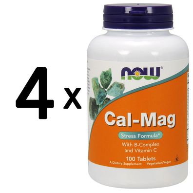 4 x NOW Foods Cal-Mag with B-Complex and Vitamin C - 100 tablets