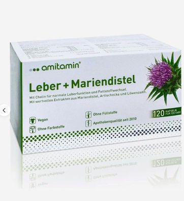 amitamin Leber+Mariendistel Komplex 120 Kapseln-Artischocke, öwenzahn + Cholin