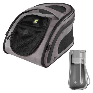 Maelson Snuggle Kennel anthrazit + Trinkflasche - Transportbox und Reise Wasserfla