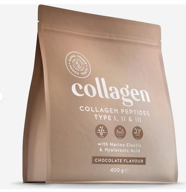 Collagen Pulver 400g-Hydrolysat Typ 1,2,3 Hyaluron & Elastin, chokoladengeschmack