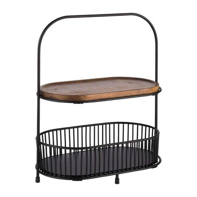 APS Etagere 2 Etagen – Servierständer mit Körben & Holzbrettern aus Metall und Holz