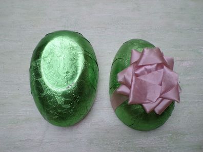 Erzgebirge Pappei Container Staniol made in Western Germany Schleife grün-rosa 15cm