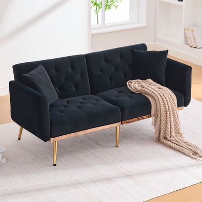 2 Sitzer Sofa mit Kissen verstellbarer Rückenlehne Metallfüßen in Schwarz