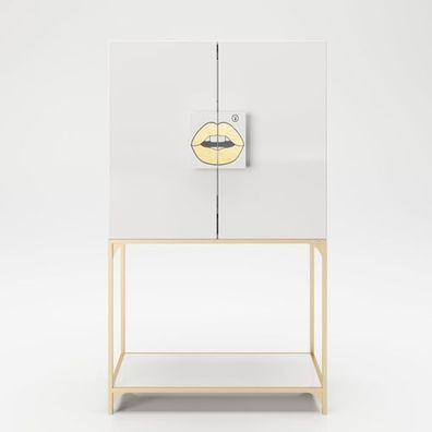 Playboy - Bar "BRANDI" mit viel Stauraum, Spiegel-Rückwand, LED Beleuchtung