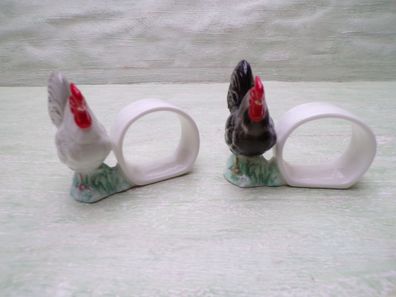 alte Porzellan Serviettenringe Hahn Henne Ostern Greenwood Products ca 6,5cm groß