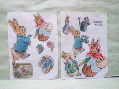 2x alte Fensterbilder Folien Peter Rabbit Bogen ca 33,5x24,5cm