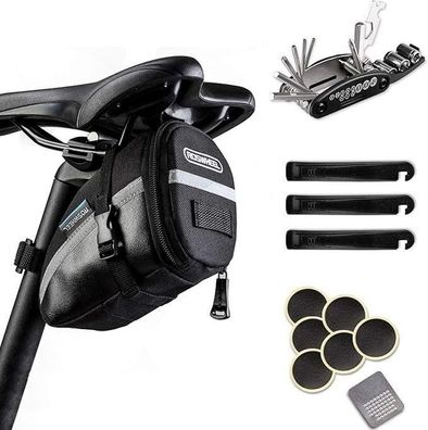 16-in-1 Fahrrad Multitool Set, Faltbares Reparaturwerkzeug mit Satteltasche,