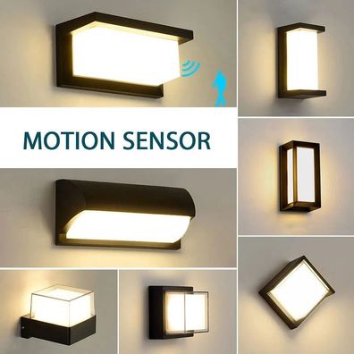 2 LED wall lights with motion detector, modern outdoor wall lights made of aluminum,
