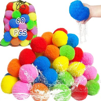 60-Piece Water Bomb Set Splash Balls Reusable Water Balloon Balls for Kids Water Fun