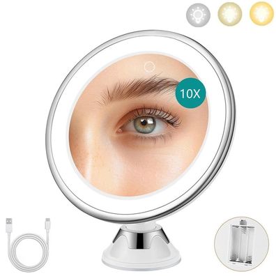 LED Illuminated Cosmetic Mirror with 10x Magnification, Strong Suction Cup and 2 B,