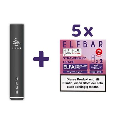 ELFBAR Akku Farbe zufällig + ELFA POD Strawberry Grape 20mg/ml Nik. 5x 2 Pods
