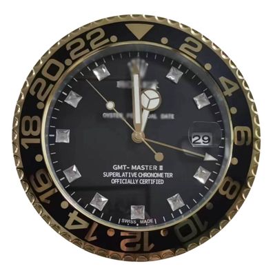 Wanduhr Rolex GMT-Master 2 Schwarzes Diamant Zifferblatt Gold Dealer Display Oyster