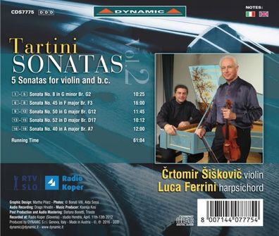 Giuseppe Tartini (1692-1770): Sonaten für Violine & Bc Vol.2