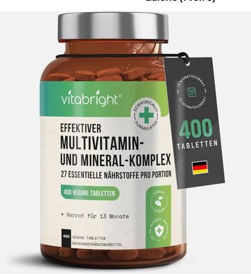 Vitabright Multivitamin Komplex-400 Tabletten A-Z Vitamine & Mineralstoffe-Vegan