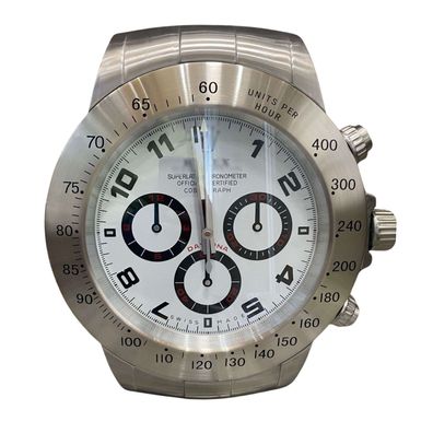 Wanduhr Rolex Daytona Cosmograph Weiß Racing Stahl Oyster Perpetual Dealer Display