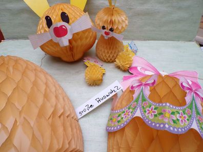 Osterhase Küken Osterei aus Wabenpapier 3D Amscan Dänemark 70er Jahre