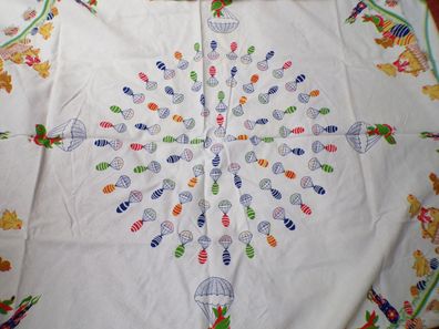 Ostern Tischdecke rund 146cm 100% Baumwolle weiß-bunt lustige Küken