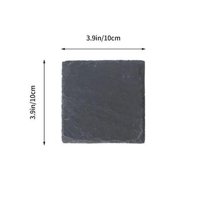 4pcs 10x10cm Natural Slate Coasters, Black Glass & Mug Mats for Kitchen