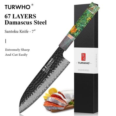 7-inch Santoku Knife Japanese Chef Knife Hand Forged 67 Layer Damascus Steel Kitchen