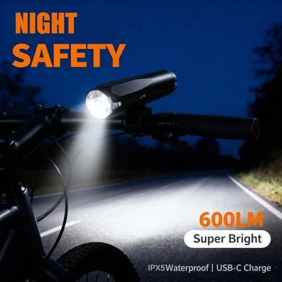 Bike Light Front Lamp Type C Rechargeable Waterproof Electric Bike Headlight IPX5