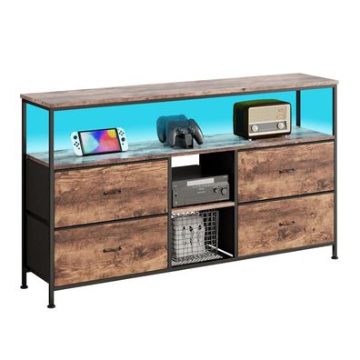 Comanlai TV Cabinet with LED Lighting, 4 Fabric Drawers, 108cm Metal Frame