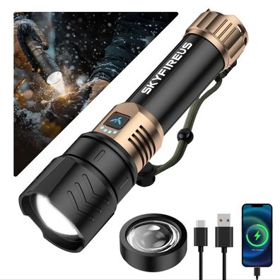 LED Skyfire Flashlight - High Lumen, Rechargeable, Zoomable, Waterproof