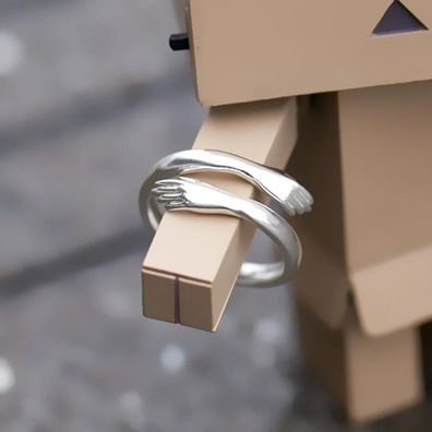 Opening Finger Ring, Silver Adjustable Hugs Ring for Couples, Women & Men