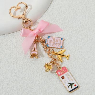 Pink Paris Eiffel Tower Enamel Keychain, Luggage Tag Key Ring Gift
