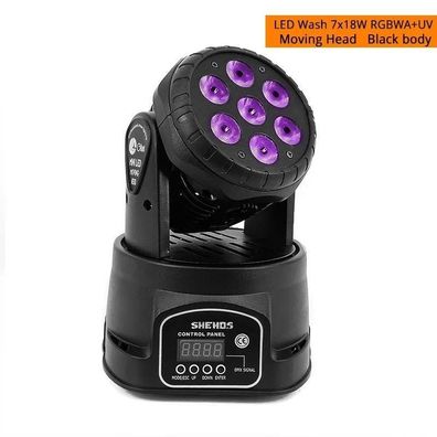SHEHDS 1pc LED 7x18W RGBWA+UV 6-in-1 Moving Head Light, DMX512 Wash Light