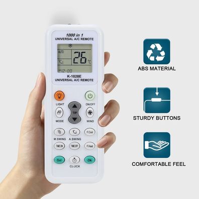 Universal Air Conditioner Remote Control LCD - 1000-in-1 for Mitsubishi, Toshiba, Hi