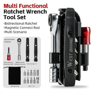 WEST BIKING 14-in-1 Portable Ratchet Wrench Kit - Multifunction Bicycle Tool Set