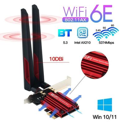 WiFi 6E AX210 PCIe Adapter - 5374Mbps, Bluetooth 5.3, 10dbi Antenna, Win 10/11