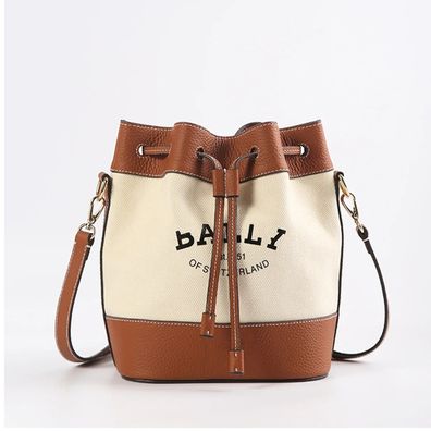 Winter Canvas Bucket Bag Star Printed Cow Leather Crossbo