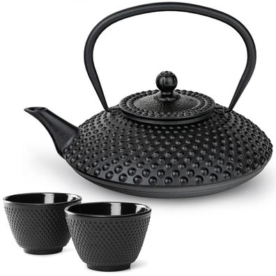 Bredemeijer Teekanne Gusseisen 1.25 L Kanne im Set schwarz Induktion 2 Teebecher