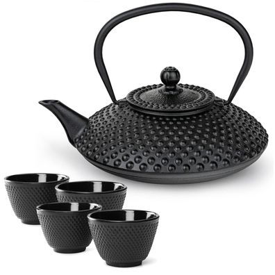 Bredemeijer Teekanne Gusseisen 1.25 L Kanne im Set schwarz Induktion 4 Teebecher