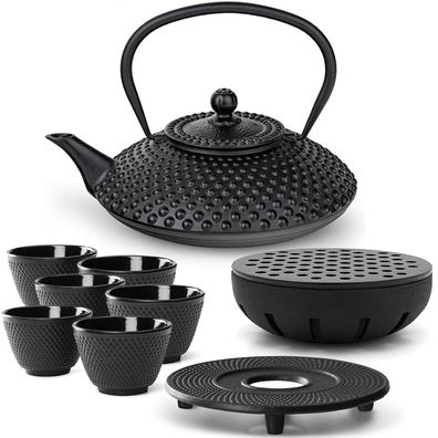 Bredemeijer Teekanne Gusseisen 1.25 L schwarz Set 6 Becher Untersetzer Teewärmer