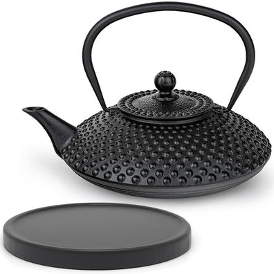 Bredemeijer Teekanne 1.25L Induktion Gusseisen schwarz Kanne mit Holzuntersetzer