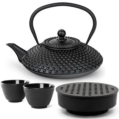 Bredemeijer Teekanne Set Gusseisen 1.25 L schwarz Kanne 2 Teebecher & Teewärmer