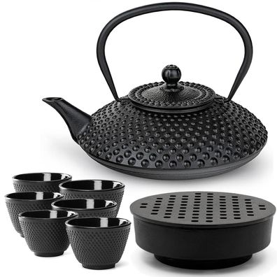 Bredemeijer Teekanne Set Gusseisen 1.25 L schwarz Kanne 6 Teebecher & Teewärmer
