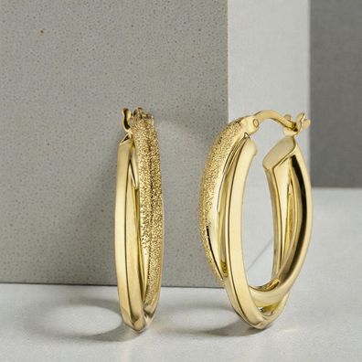 Creolen oval 925 Sterling Silber gold vergoldet matt Ohrringe