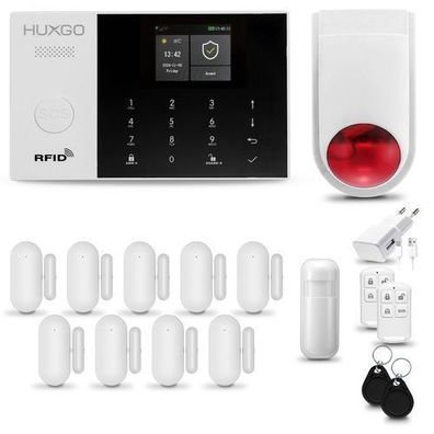 HXA005 Funk Alarmanlage Set fürs Haus WiFi + GSM 2G mit Alarmsirene, 9x Türsensoren